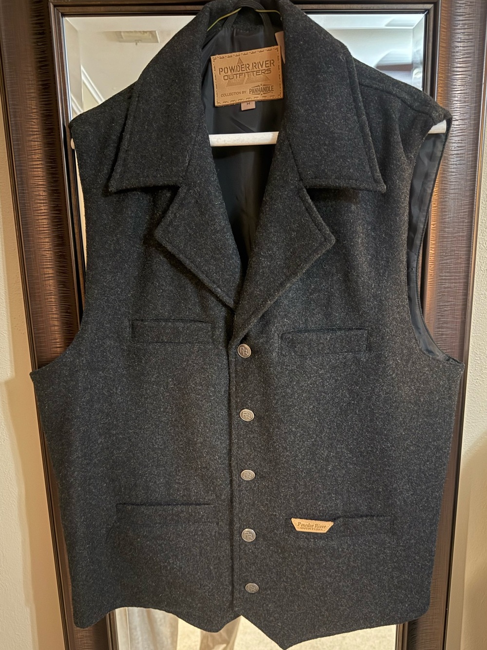 Powder River Outfitter’s Men’s Charcoal Wool Button Vest
